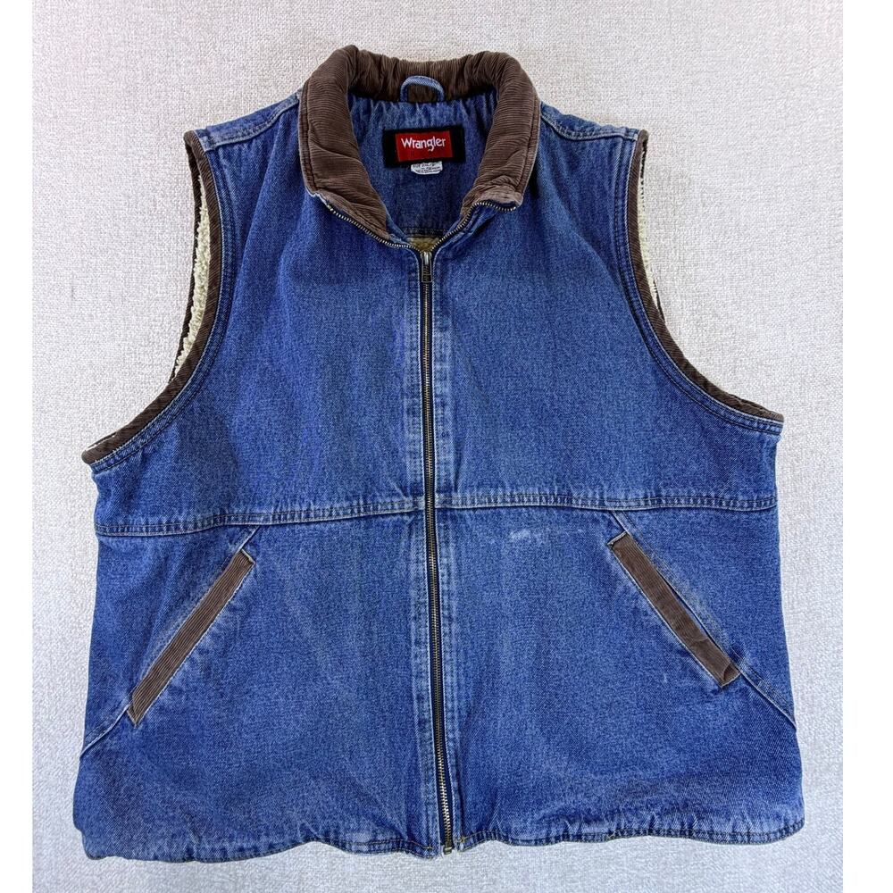 Wrangler Hero Men's 2XL Blue Sherpa Lined Full Zip Denim BOA Vest Vintage Casual